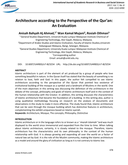 Architecture According to the Perspective of the Qur'an: an Evaluation