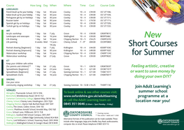 New Short Courses for Summer