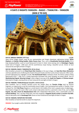 Yangon – Bago – Thanlyin – Yangon (Min 2 to Go)