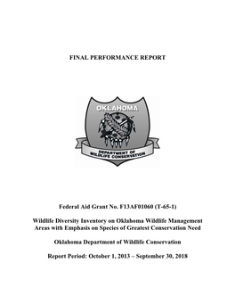 Wildlife Diversity Inventory on Oklahoma Wildlife Management Areas with Emphasis on Species of Greatest Conservation Need