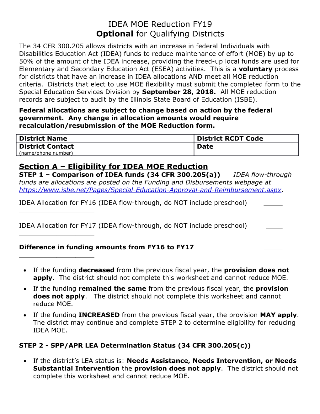 IDEA MOE Reduction Fy19