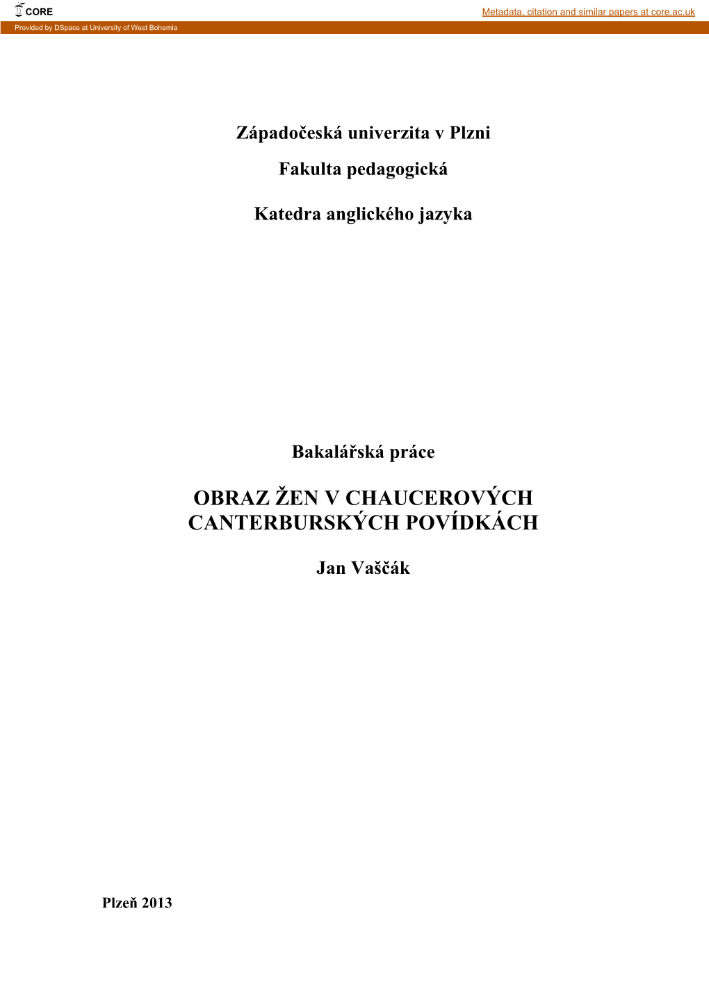 Západočeská Univerzita V Plzni Fakulta Pedagogická