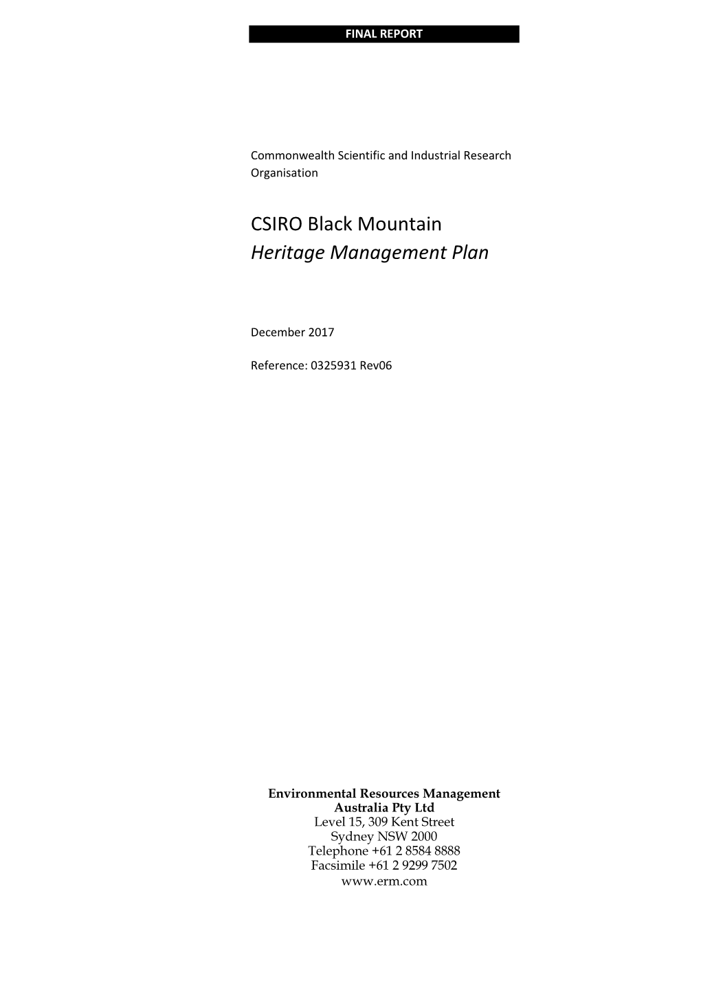 Black Mountain Heritage Management Plan