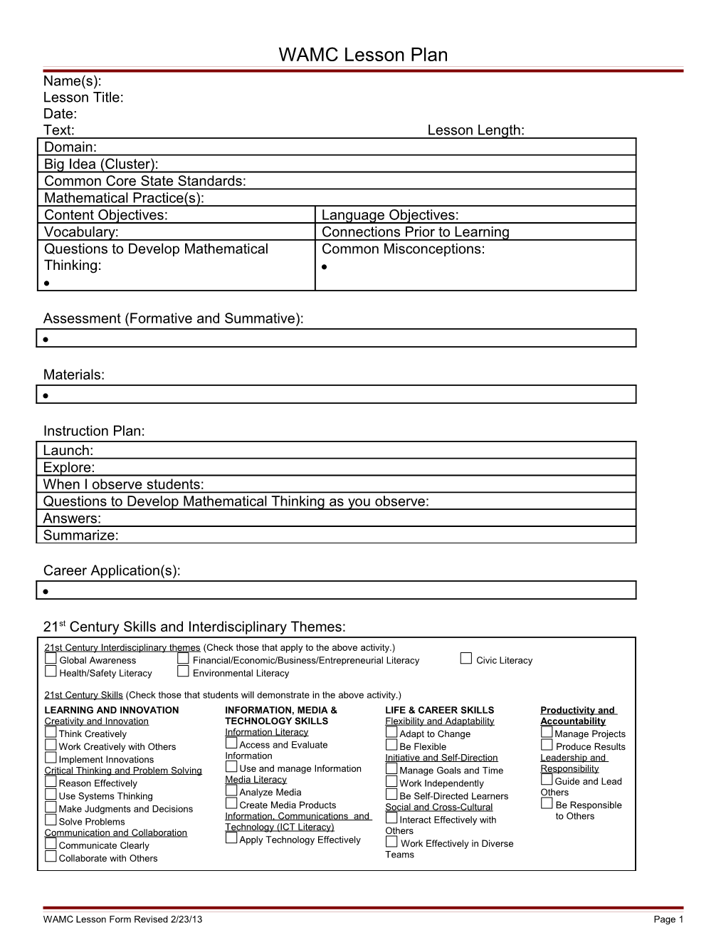 WAMC Lesson/Lab Plan