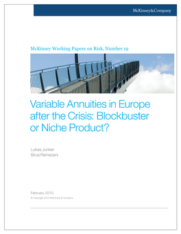 Variable Annuities in Europe After the Crisis: Blockbuster Or Niche Product?