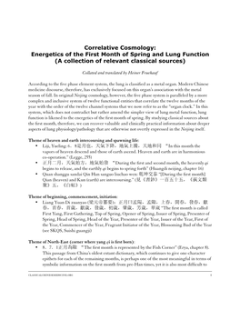 Correlative Cosmology: Energetics of the First Month of Spring and Lung Function (A Collection of Relevant Classical Sources)