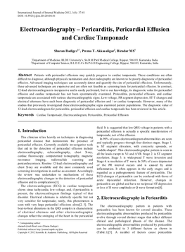 Pericarditis, Pericardial Effusion and Cardiac Tamponade