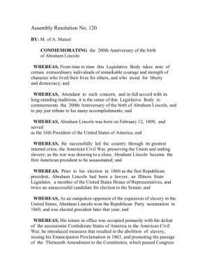Assembly Resolution No. 120
