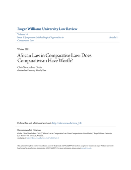 African Law in Comparative Law: Does Comparativism Have Worth? Chris Nwachukwu Okeke Golden Gate University School of Law