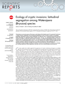 Latitudinal Segregation Among Watersipora (Bryozoa) Species