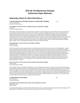 The Monstrous Fantastic Conference Paper Abstracts