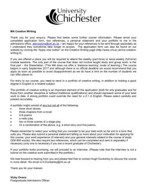 MA Creative Writing Thank You for Your Enquiry. Please Find Below