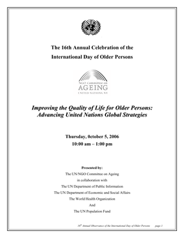 Improving the Quality of Life for Older Persons: Advancing United Nations Global Strategies