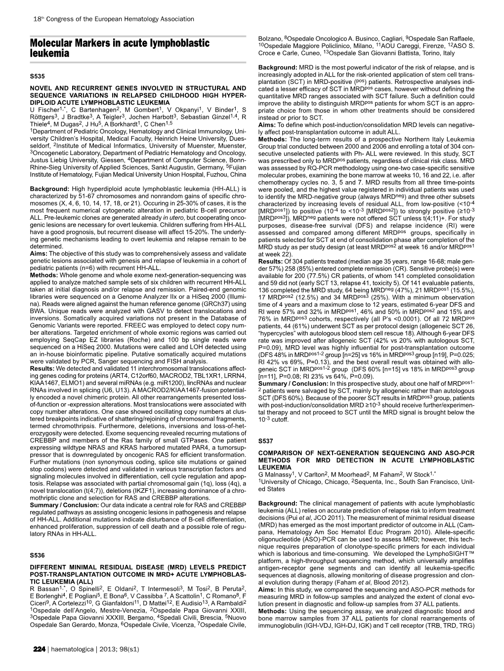 Molecular Markers in Acute Lymphoblastic Leukemia