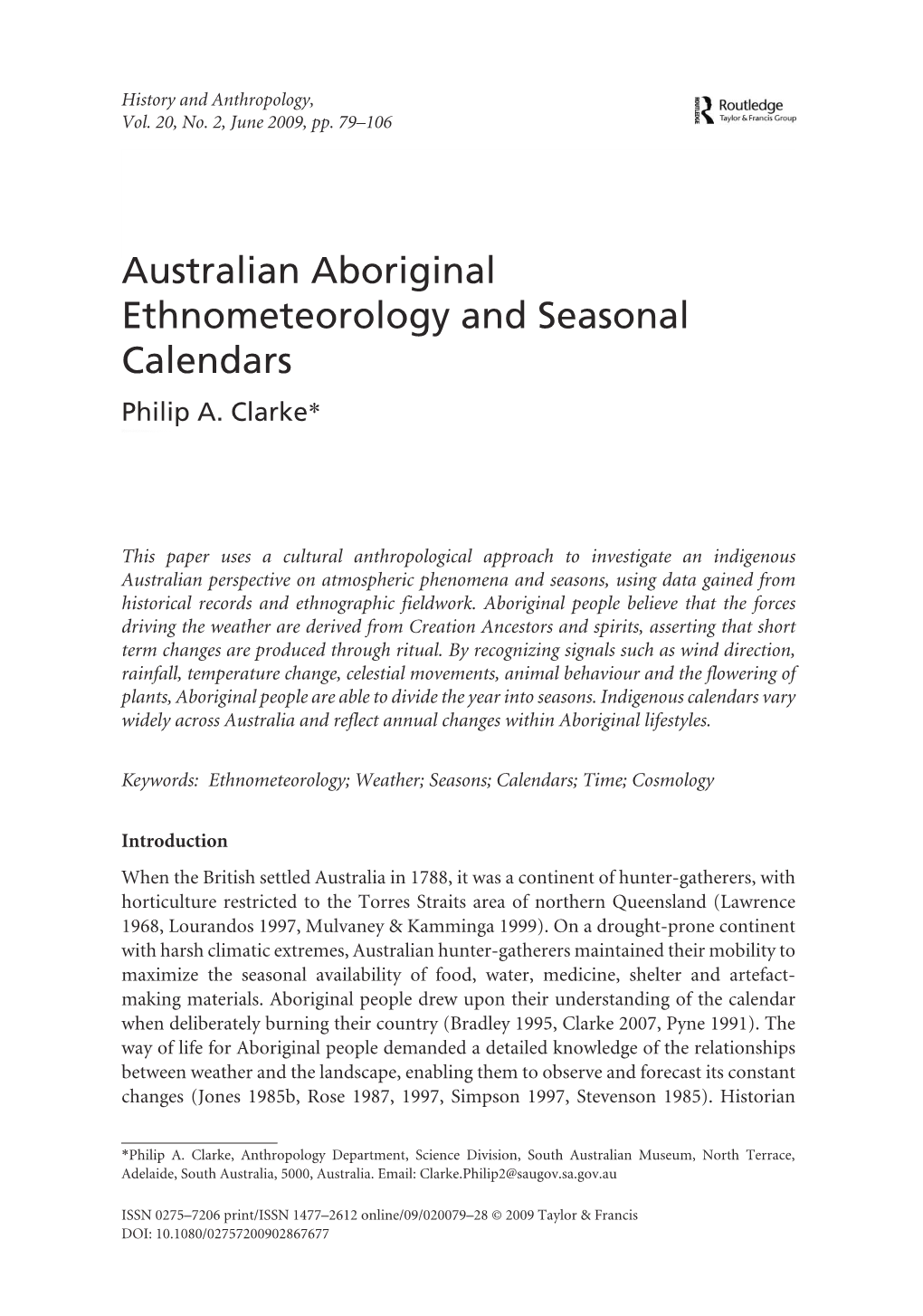 Australian Aboriginal Ethnometeorology and Seasonal Calendars Philip A