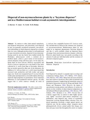 Dispersal of Non-Myrmecochorous Plants by a ‘‘Keystone Disperser’’ Ant in a Mediterranean Habitat Reveals Asymmetric Interdependence