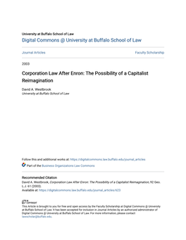 Corporation Law After Enron: the Possibility of a Capitalist Reimagination