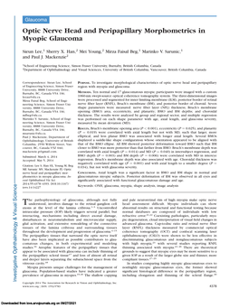 Optic Nerve Head and Peripapillary Morphometrics in Myopic Glaucoma