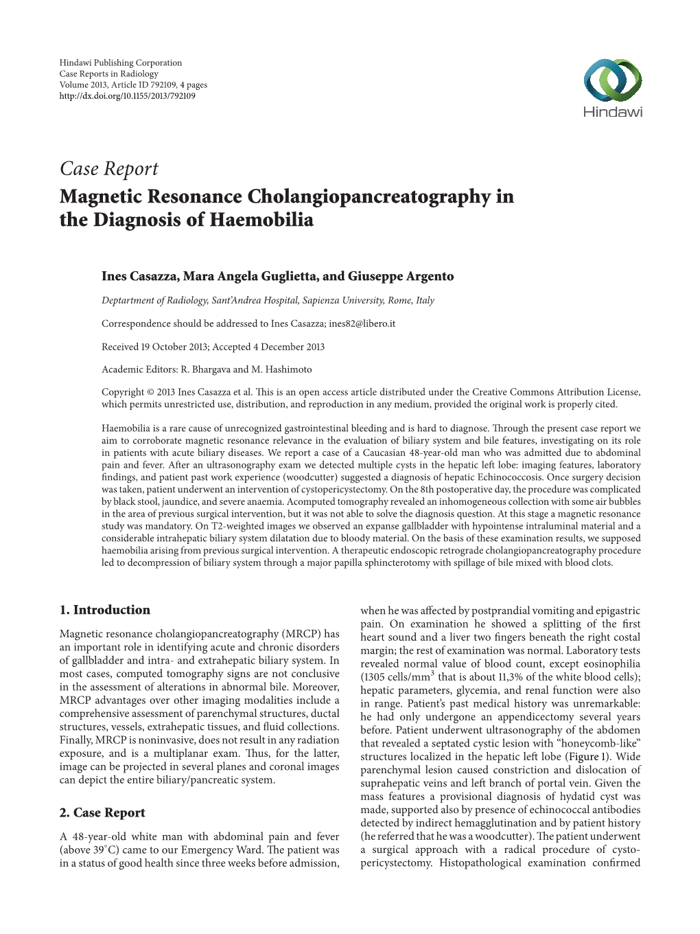 Magnetic Resonance Cholangiopancreatography in the Diagnosis of Haemobilia