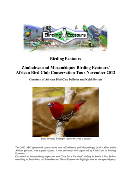 Birding Ecotours Zimbabwe and Mozambique: Birding Ecotours