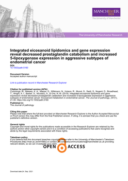 Integrated Eicosanoid Lipidomics and Gene Expression Reveal Decreased