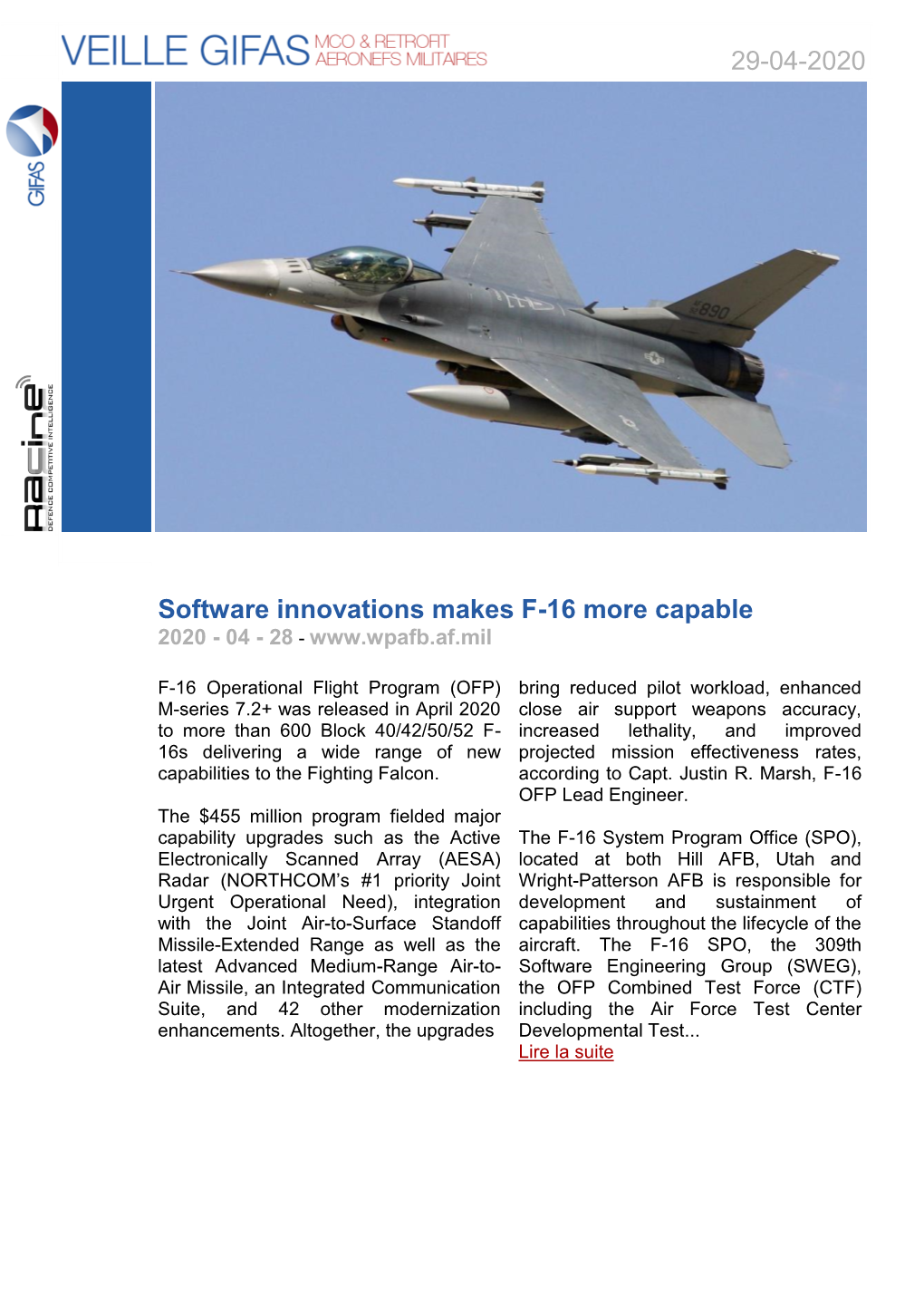 Software Innovations Makes F-16 More Capable 2020 - 04 - 28