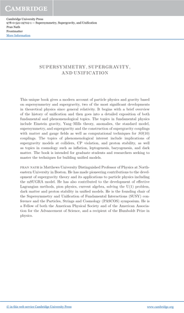 Supersymmetry, Supergravity, and Unification Pran Nath Frontmatter More Information