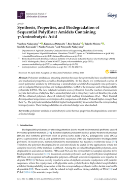 Synthesis, Properties, and Biodegradation of Sequential Poly(Ester Amide)S Containing Γ-Aminobutyric Acid