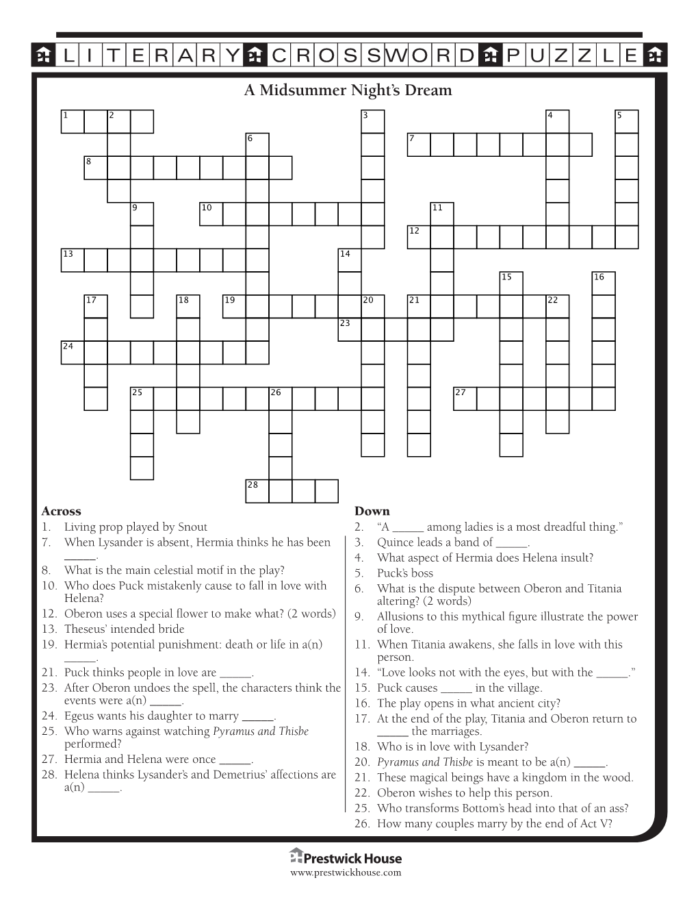 A Midsummer Night s Dream Crossword Puzzle DocsLib