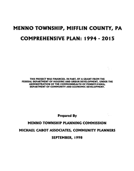 Menno Township, Mifflin County, Pa Comprehensive Plan: 1994 - 201 5