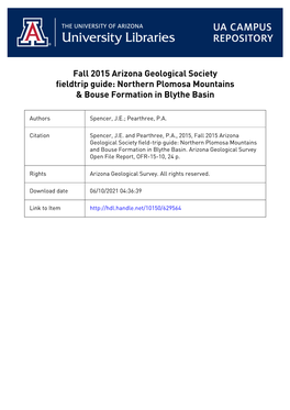 Arizona Geological Survey Open File Report, OFR-15-10, 24 P