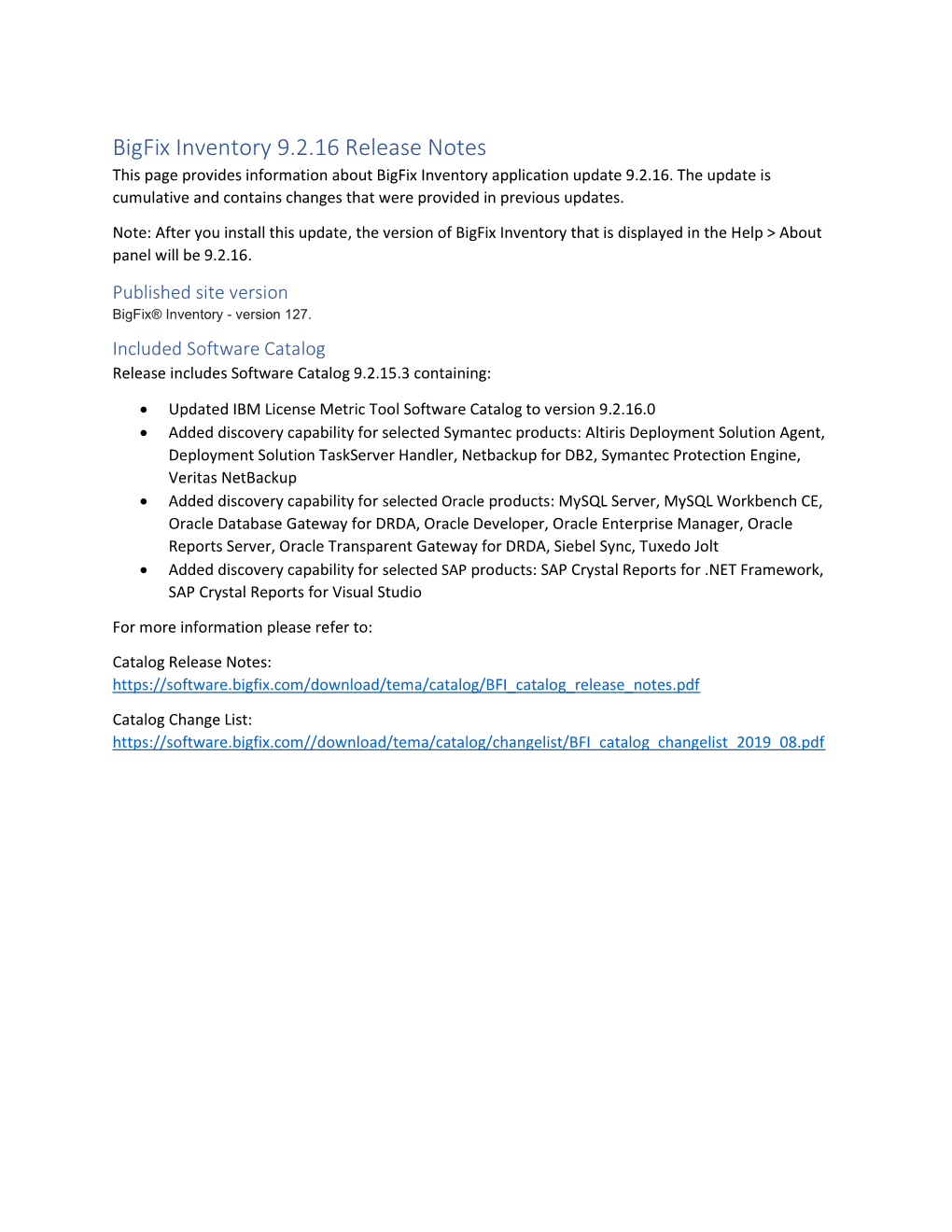 Bigfix Inventory 9.2.16 Release Notes This Page Provides Information About Bigfix Inventory Application Update 9.2.16