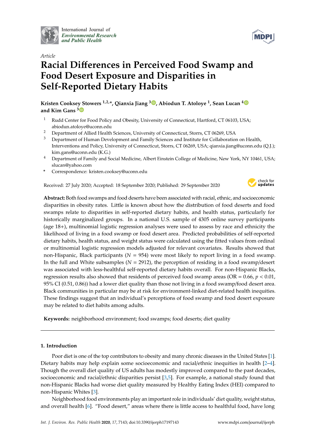 Racial Differences in Perceived Food Swamp and Food Desert Exposure