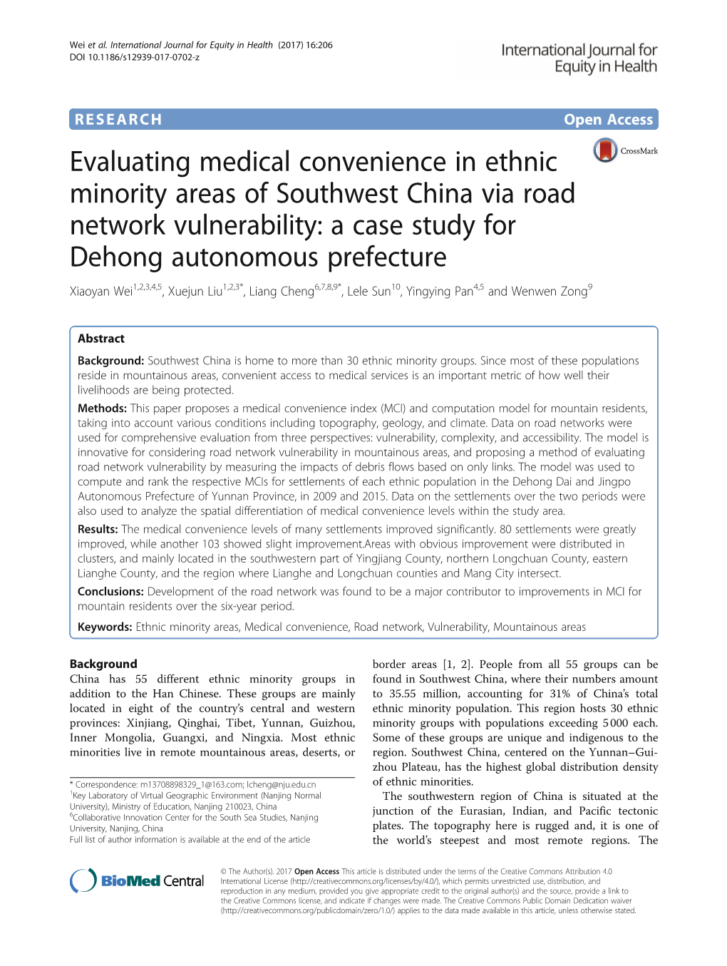 Evaluating Medical Convenience in Ethnic Minority Areas of Southwest China Via Road Network Vulnerability: a Case Study for Deho