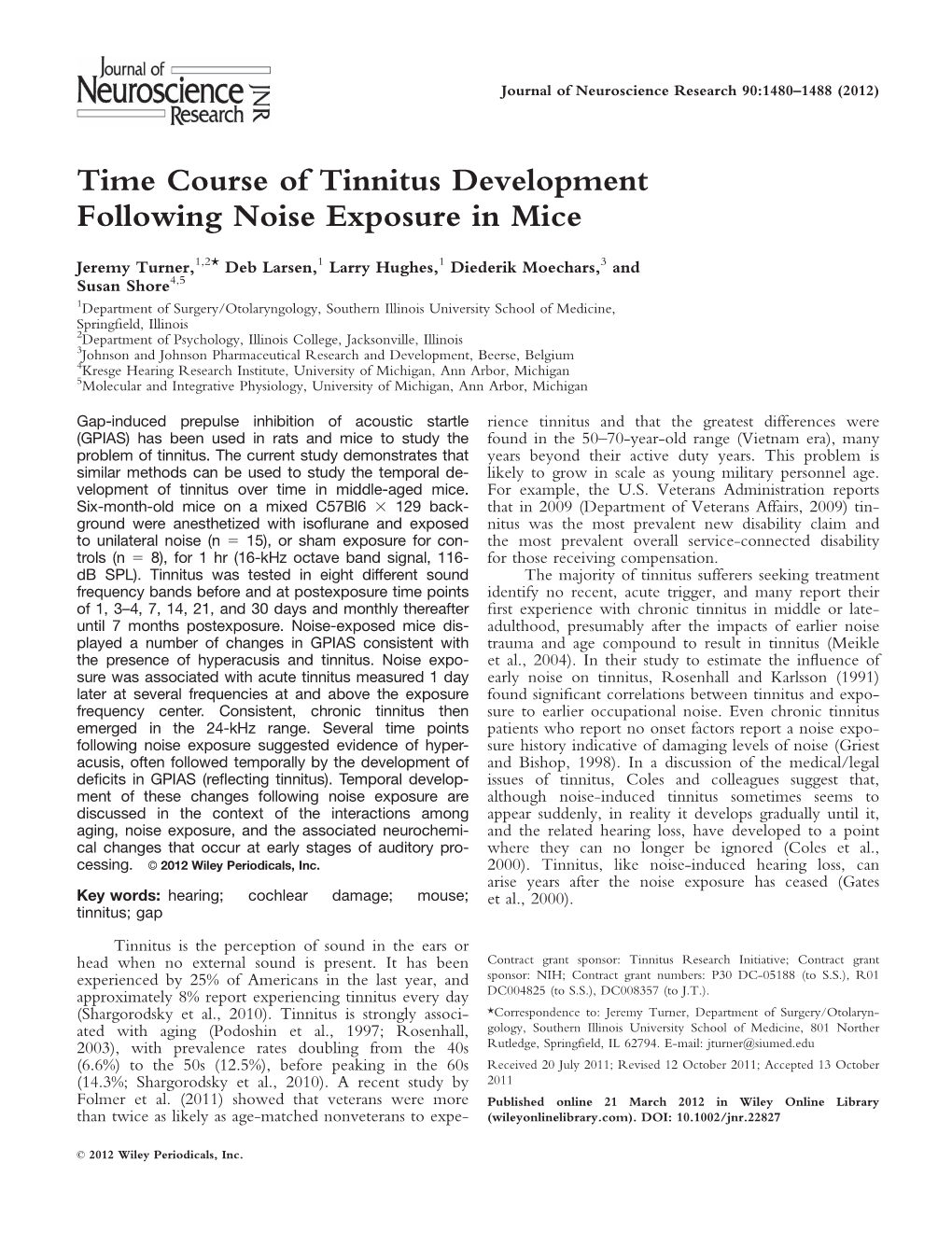 Time Course of Tinnitus Development Following Noise Exposure in Mice