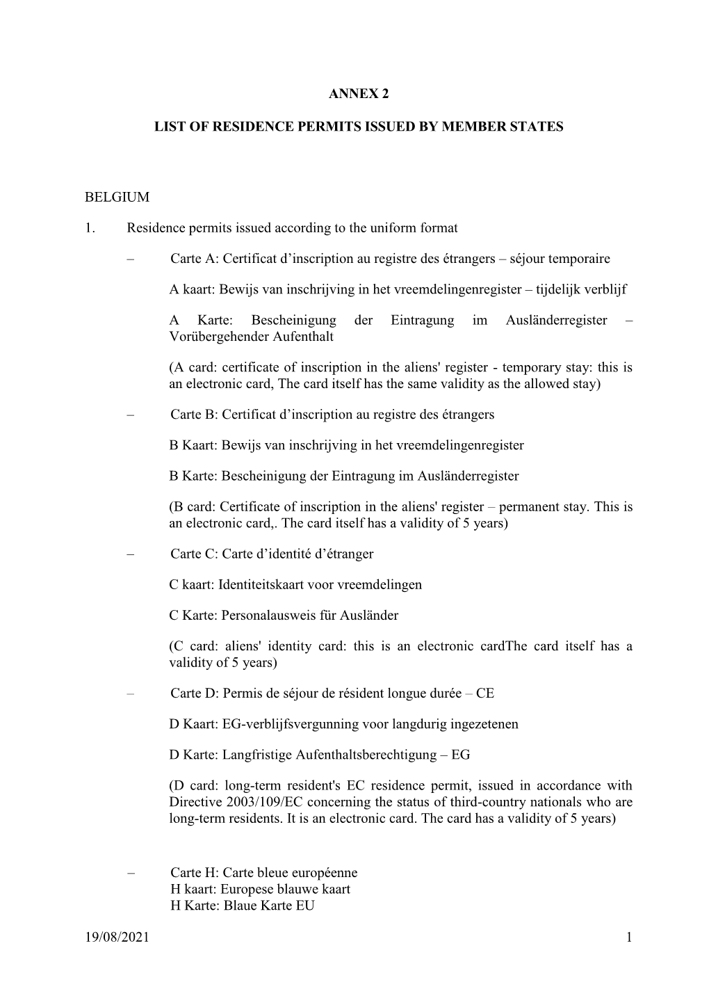 24/06/2019 1 Annex 2 List of Residence Permits Issued By