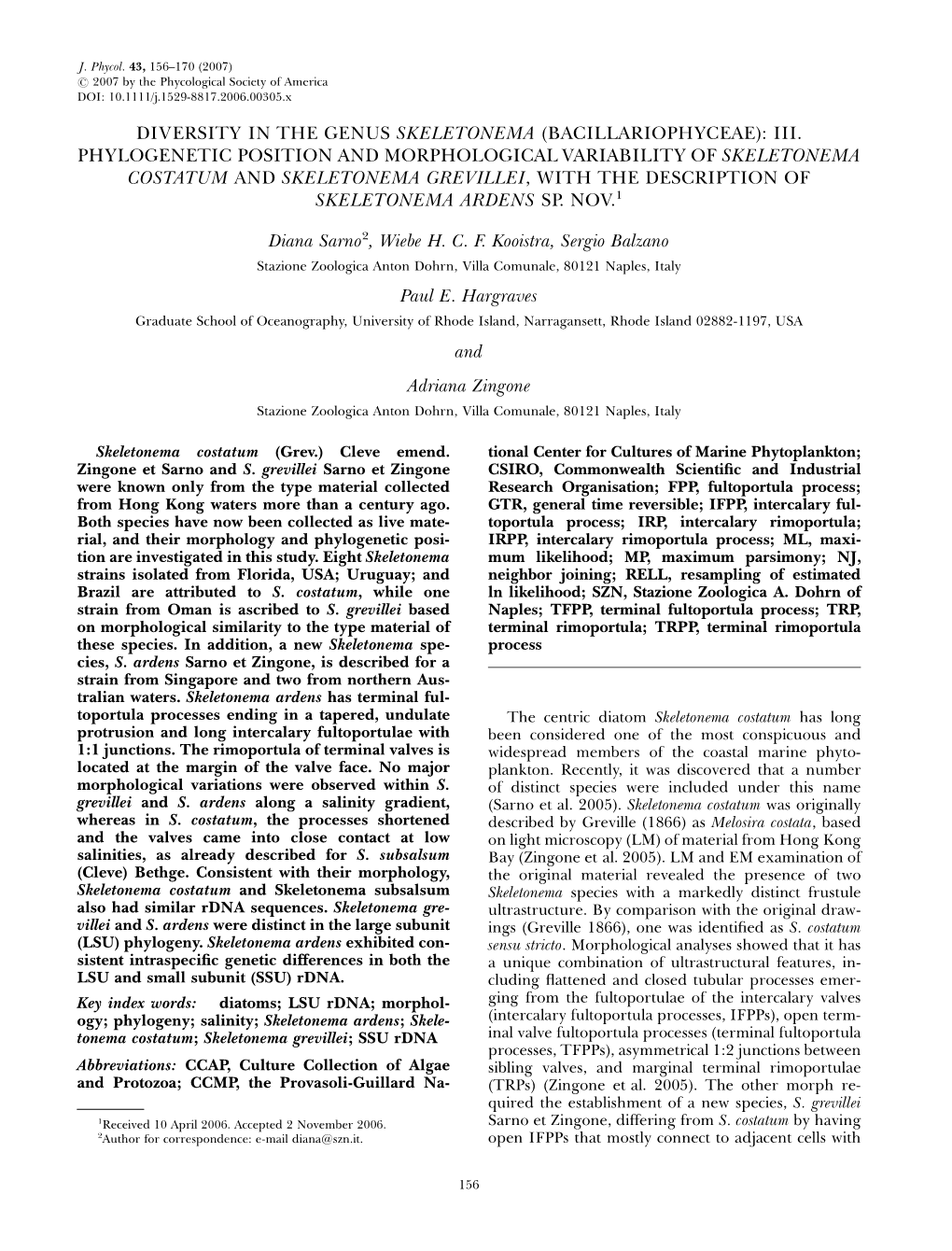 Diversity in the Genus Skeletonema (Bacillariophyceae): Iii