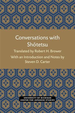 Conversations with Shotetsu (Shotetsu Monogatari) MICHIGAN MONOGRAPH SERIES in JAPANESE STUDIES NUMBER 7