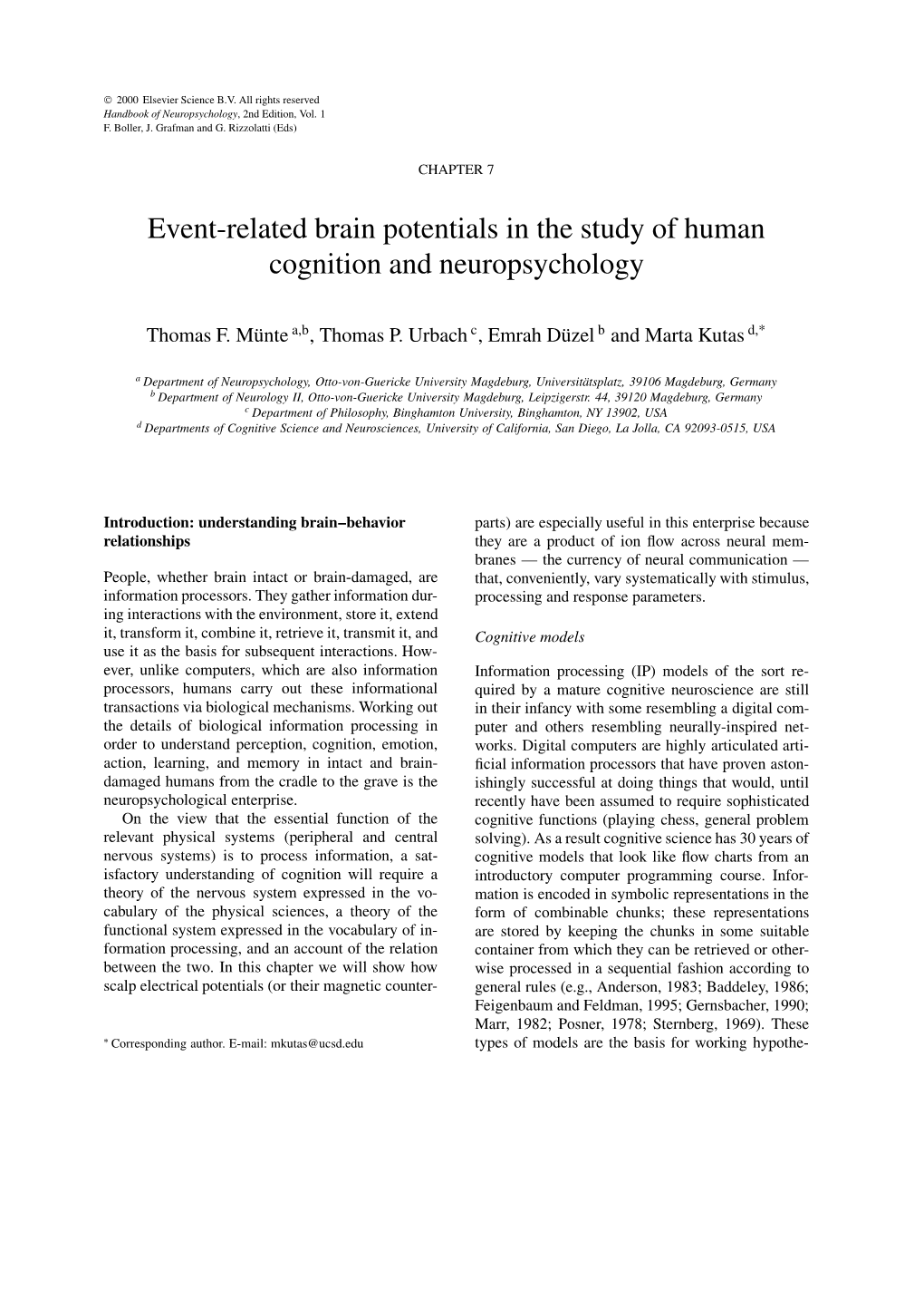 Event-Related Brain Potentials in the Study of Human Cognition and Neuropsychology
