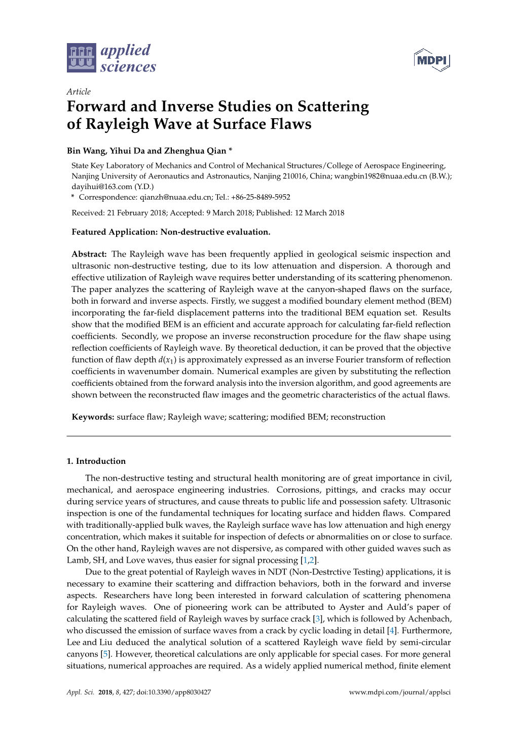 Forward and Inverse Studies on Scattering of Rayleigh Wave at Surface Flaws