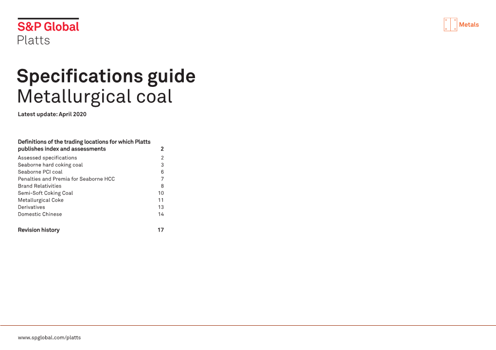 Specifications Guide Metallurgical Coal Latest Update: April 2020