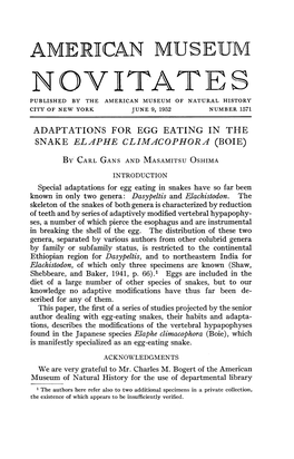 Novyitat Es Published by the American Museum of Natural History City of New York June 9, 1952 Number 1571