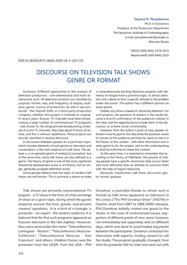 Discourse on Television Talk Shows: Genre Or Format