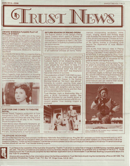 Trust News Is the Newsletter of the Australian Elizabethan Theatre Trust Which Is Mailed Free of Charge to Its 5000 Sydney Members, Eight Times Per Year