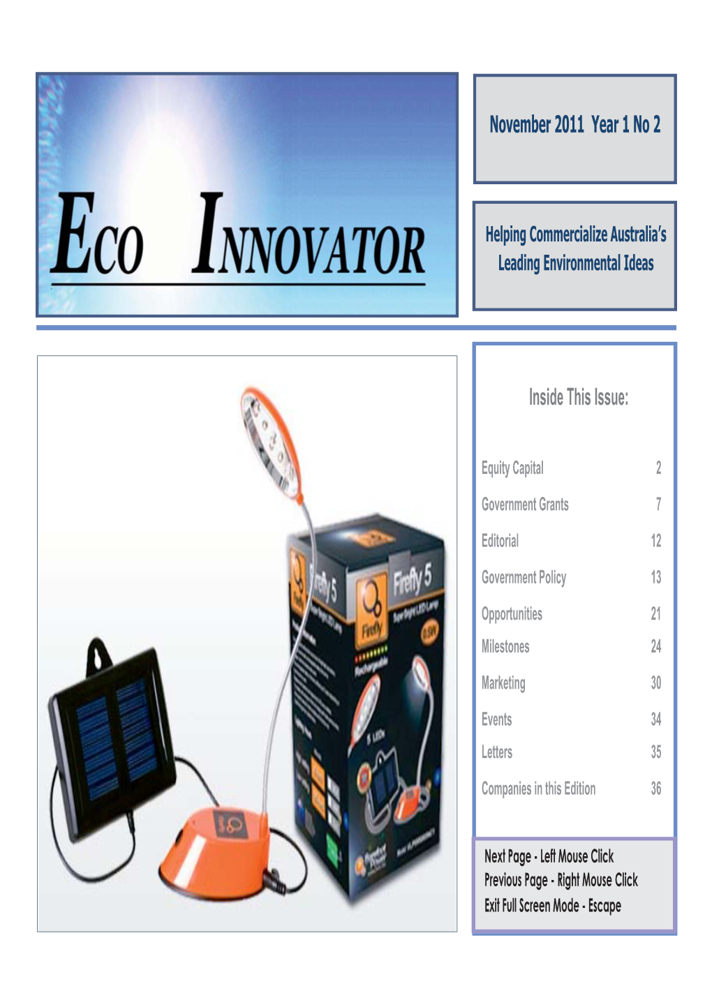 Eco Innovator November 2011 Million Free Options Amounting to $1,543,005