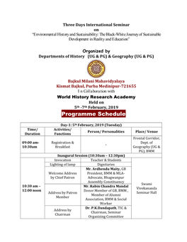 3 Days International Seminar Programme Schedule 2019