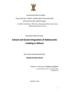School and Social Integration of Adolescents Residing in Athens