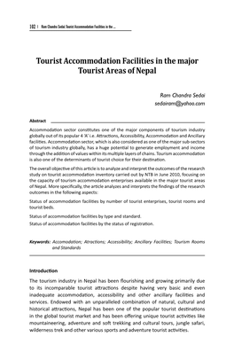 Tourist Accommodation Facilities in the Major Tourist Areas of Nepal