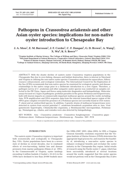 Pathogens in Crassostrea Ariakensis and Other Asian Oyster Species: Implications for Non-Native Oyster Introduction to Chesapeake Bay