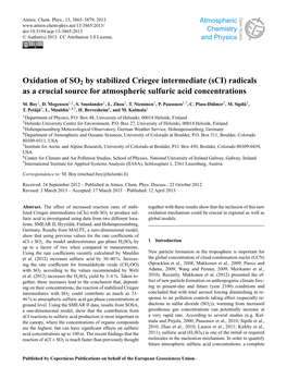 Oxidation of SO2 by Stabilized Criegee Intermediate (Sci) Radicals